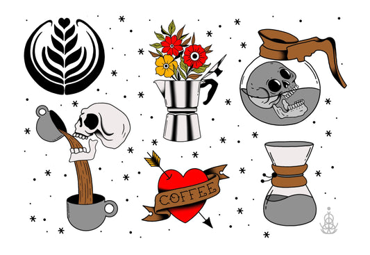 Sticker: Coffee Tattoo Flash Sheet